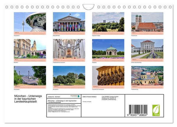 Produktbild: M&uuml;nchen - Unterwegs in der bayrischen Landeshauptstadt (Wandkalender 2026 DIN A4 quer), CALVENDO Monatskalender
