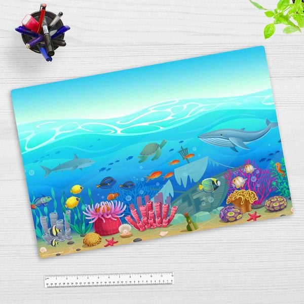 Produktbild: Cover-your-desk Schreibtischunterlage f&uuml;r Kinder Illustrierte Unterwasserwelt f&uuml;r Kinder, aus hochwertigem Vinyl , 60 x 40 cm