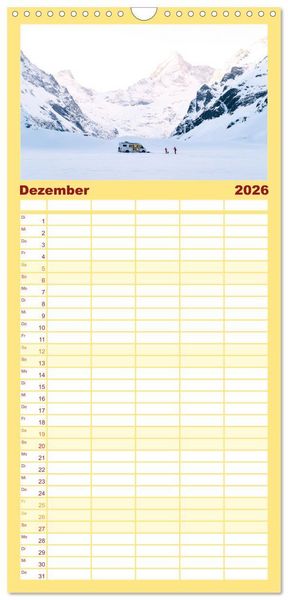 Produktbild: Familienplaner 2026 - Abenteuer Wildcamping - Mit dem Camper um die Welt mit 5 Spalten (Wandkalender, 21 x 45 cm) CALVENDO