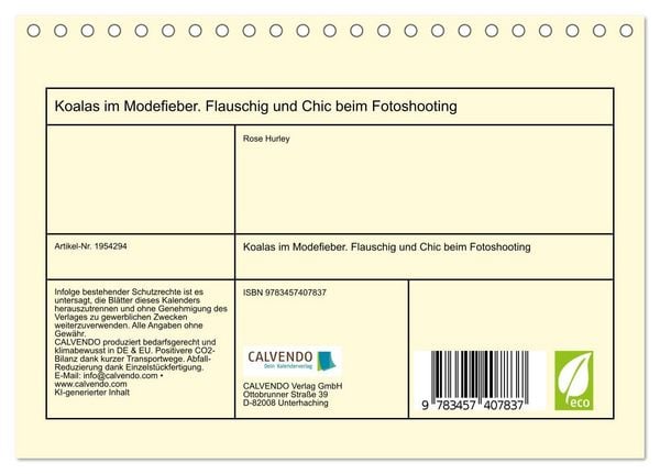 Produktbild: Koalas im Modefieber. Flauschig und Chic beim Fotoshooting (Tischkalender 2026 DIN A5 quer), CALVENDO Monatskalender