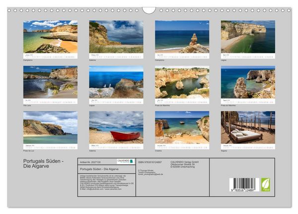Produktbild: Portugals S&uuml;den - Die Algarve (Wandkalender 2026 DIN A3 quer), CALVENDO Monatskalender