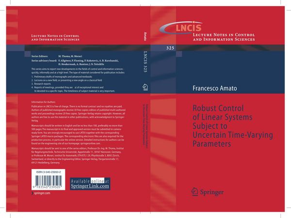 Produktbild: Robust Control of Linear Systems Subject to Uncertain Time-Varying Parameters