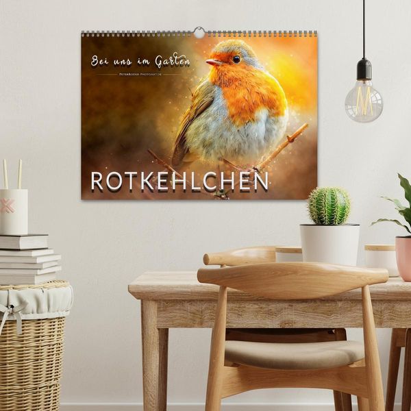 Produktbild: Bei uns im Garten - Rotkehlchen (Wandkalender 2026 DIN A3 quer), CALVENDO Monatskalender