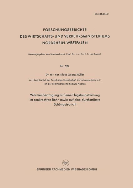Produktbild: W&auml;rme&uuml;bertragung auf eine Flugstaubstr&ouml;mung im senkrechten Rohr sowie auf eine durchstr&ouml;mte Sch&uuml;ttgutschicht