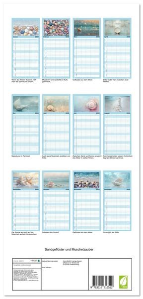Produktbild: Familienplaner 2026 - Sandgefl&uuml;ster und Muschelzauber mit 5 Spalten (Wandkalender, 21 x 45 cm) CALVENDO