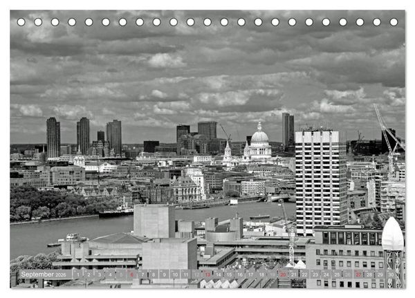 Produktbild: London in Schwarz-Wei&szlig; (Tischkalender 2026 DIN A5 quer), CALVENDO Monatskalender