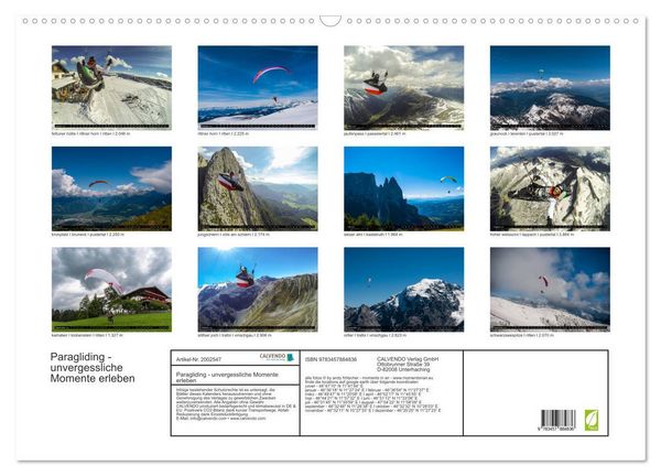 Produktbild: Paragliding - unvergessliche Momente erleben (Wandkalender 2026 DIN A2 quer), CALVENDO Monatskalender