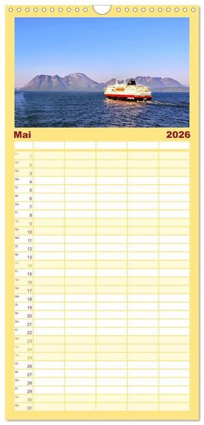 Produktbild: Familienplaner 2026 - Mit Hurtigruten zum Nordkap mit 5 Spalten (Wandkalender, 21 x 45 cm) CALVENDO