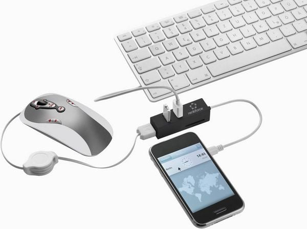 Produktbild: Renkforce RF-4995192 USB-Hub 3 Port USB-A, SD, microSD, M2, Memory Stick USB 2.0 480MBit/s mit eingebautem SD-Kartenleser, mit