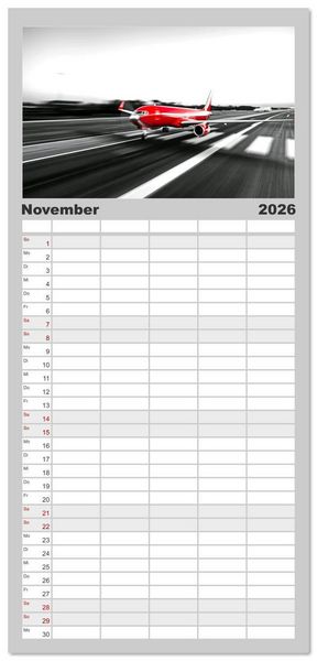 Produktbild: Familienplaner 2026 - BLITZschnell - Z&uuml;ge und Flugzeuge in Bewegung - Color-Key mit 5 Spalten (Wandkalender, 21 x 45 cm) CALVENDO