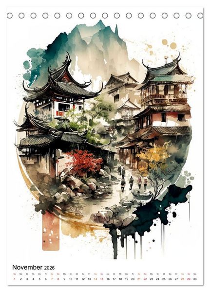 Produktbild: China - Aquarellmalerei (Tischkalender 2026 DIN A5 hoch), CALVENDO Monatskalender