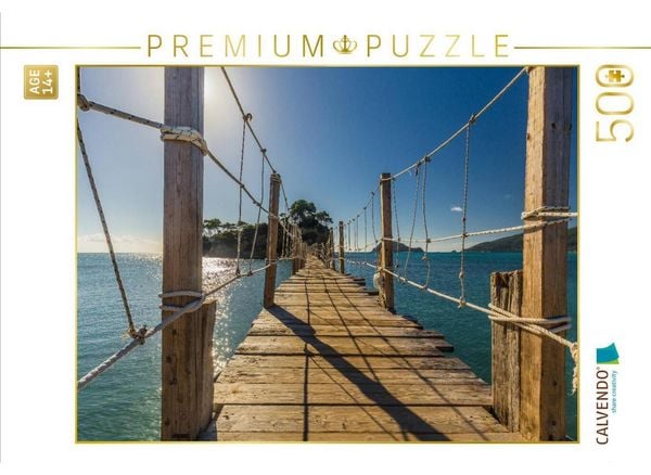 "CALVENDO Puzzle Zur kleinen Insel ""Agios Sostis"" führt im Sommer ein langer Steg | 500 Teile Lege-Größe 48 × 36 cm Foto-Puzzle für Erwachsene"