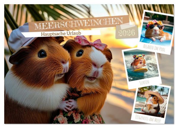 Meerschweinchen - Hauptsache Urlaub (Wandkalender 2026 DIN A3 quer), CALVENDO Monatskalender