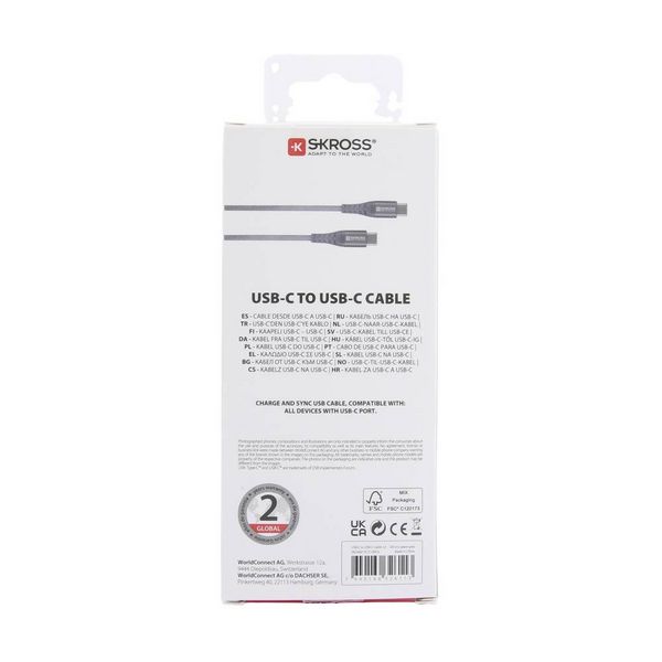 Produktbild: Skross USB-Kabel USB 2.0 USB-C&reg; Stecker, USB-C&reg; Stecker 1.20 m Spacegrau Rund, Flexibel, Stoff-Ummantelung SKCA0017C-C120CN