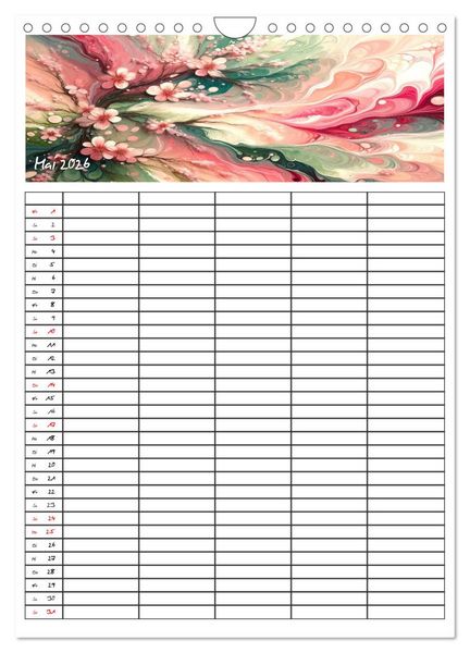 Produktbild: Pouring Art Familienplaner - Durch das Jahr mit KI-kreierter Pouring Kunst (Wandkalender 2026 DIN A4 hoch), CALVENDO Monatskalender