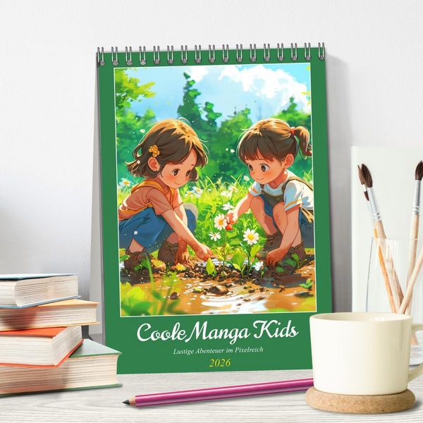 Produktbild: Coole Manga Kids. Lustige Abenteuer im Pixelreich (Tischkalender 2026 DIN A5 hoch), CALVENDO Monatskalender