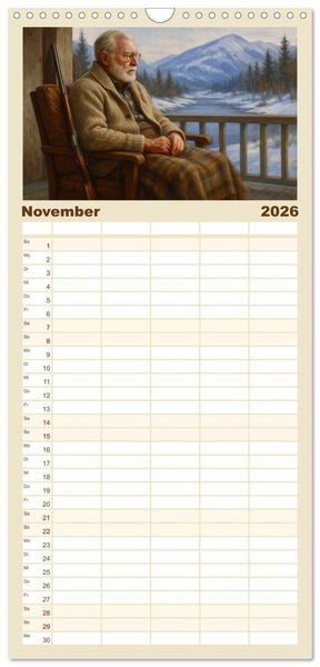 Produktbild: Familienplaner 2026 - Ernest Hemingway mit 5 Spalten (Wandkalender, 21 x 45 cm) CALVENDO