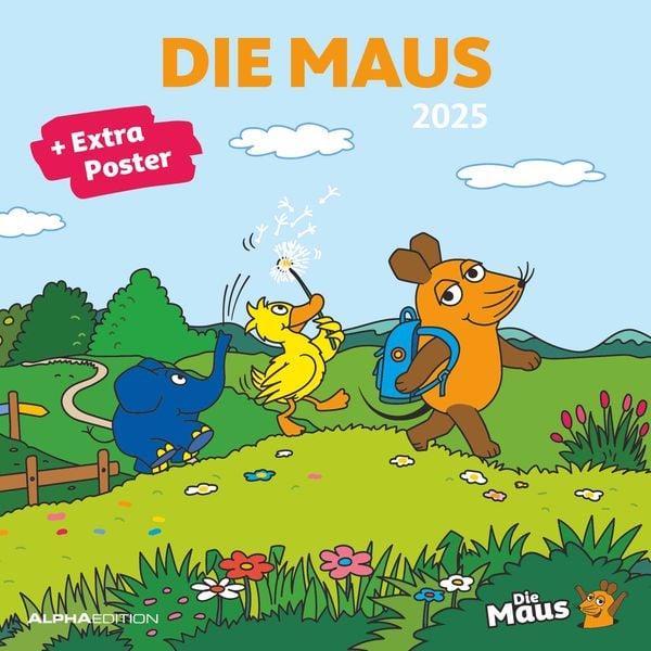 Alpha Edition - Die Maus 2025 Broschürenkalender 30x30cm, Kinderkalender mit humorvollen Illustrationen für jeden Monat,