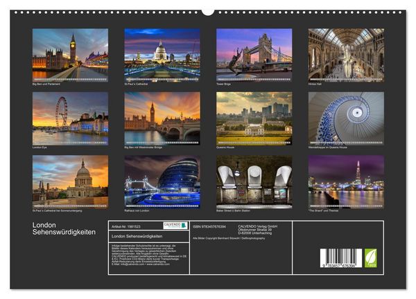 Produktbild: London Sehensw&uuml;rdigkeiten (hochwertiger Premium Wandkalender 2026 DIN A2 quer), Kunstdruck in Hochglanz