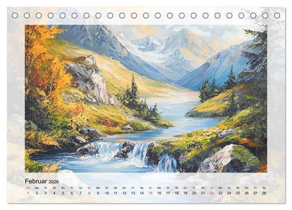 Produktbild: Zauber der Berge. Malerische Naturwunder in &Ouml;loptik (Tischkalender 2026 DIN A5 quer), CALVENDO Monatskalender