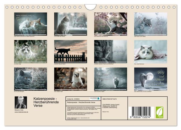 Produktbild: Katzenpoesie - Herzber&uuml;hrende Verse (Wandkalender 2026 DIN A4 quer), CALVENDO Monatskalender
