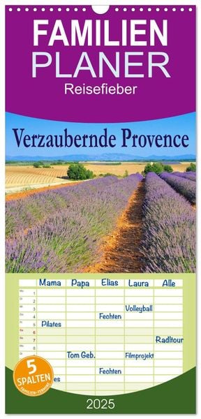 Familienplaner 2025 - Verzaubernde Provence mit 5 Spalten (Wandkalender, 21 x 45 cm) CALVENDO