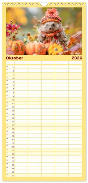 Produktbild: Familienplaner 2026 - Zauberhafte Igel-Models. Blumiger Stil in der Natur mit 5 Spalten (Wandkalender, 21 x 45 cm) CALVENDO