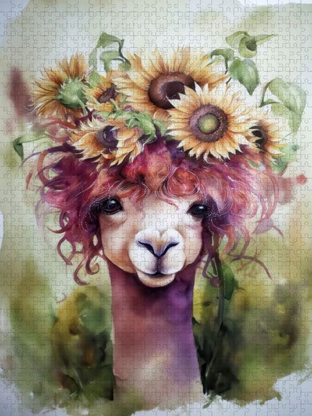 Produktbild: CALVENDO Puzzle Alpaka mit Sonnenblumen | 1000 Teile Lege-Gr&ouml;&szlig;e 64x48cm Foto-Puzzle f&uuml;r gl&uuml;ckliche Stunden