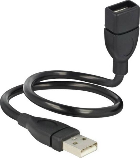 Produktbild: Delock USB-Kabel USB 2.0 USB-A Stecker, USB-A Buchse 0.35 m Schwarz flexibles Schwanenhals-Kabel 83498