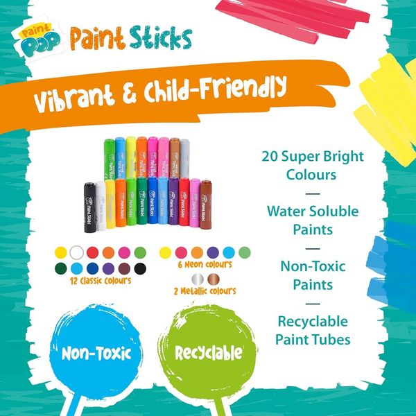 Produktbild: Paint Pop 362203 - Paint Pop: Paint Sticks 20-Pack Fun Tub, klassische Farben, Malstifte, Malset