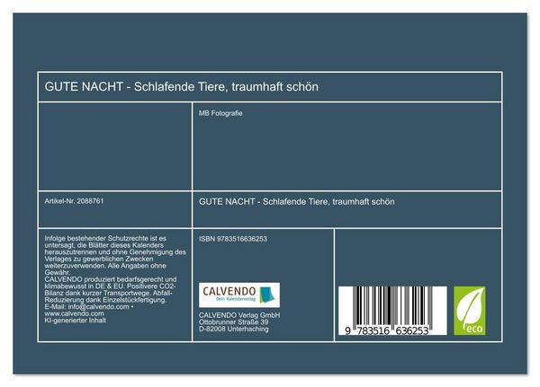 Produktbild: GUTE NACHT - Schlafende Tiere, traumhaft sch&ouml;n (Tischkalender 2026 DIN A5 quer), CALVENDO Monatskalender