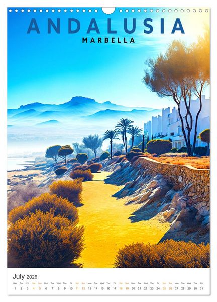 Produktbild: Andalusia - Old School Poster Style (Wall Calendar 2026 DIN A3 portrait), CALVENDO 12 Month Wall Calendar