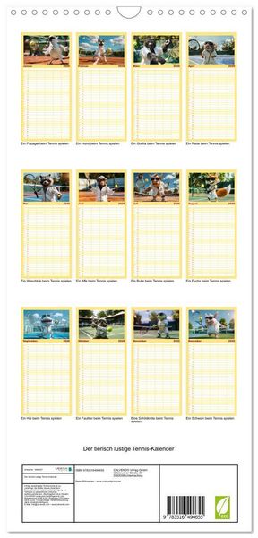Produktbild: Familienplaner 2026 - Der tierisch lustige Tennis-Kalender mit 5 Spalten (Wandkalender, 21 x 45 cm) CALVENDO