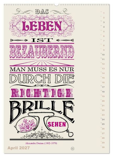 Produktbild: Die sch&ouml;nsten Lebensweisheiten Typo - Kalender (hochwertiger Premium Wandkalender 2027 DIN A2 hoch), Kunstdruck in Hochglanz