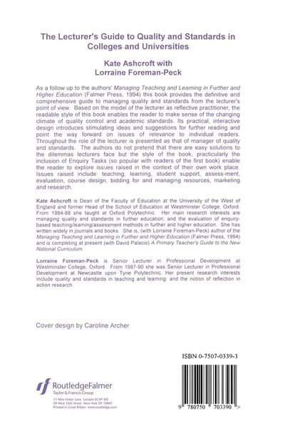 Produktbild: The Lecturer's Guide to Quality and Standards in Colleges and Universities