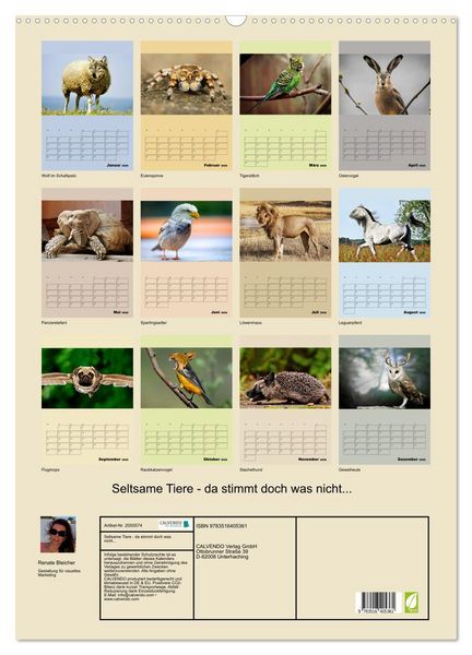 Produktbild: Seltsame Tiere - da stimmt doch was nicht... (Wandkalender 2026 DIN A2 hoch), CALVENDO Monatskalender