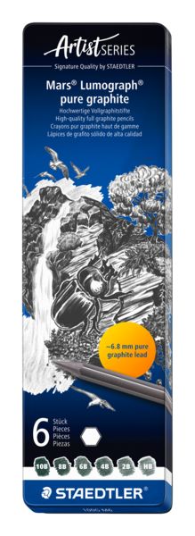 Produktbild: STAEDTLER Vollgraphitstifte Mars Lumograph, 6er Set, 6 H&auml;rtegrade