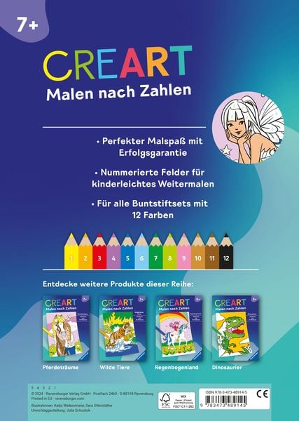 Produktbild: CreArt Malen nach Zahlen ab 7: Feen, Elfen, Meerjungfrauen