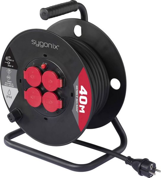 Sygonix SY-10236132 Kabeltrommel 40m Schwarz Schutzkontakt-Stecker