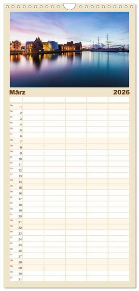 Produktbild: Familienplaner 2026 - OSTSEEK&Uuml;STE Sehnsuchtsorte in Mecklenburg-Vorpommern mit 5 Spalten (Wandkalender, 21 x 45 cm) CALVENDO