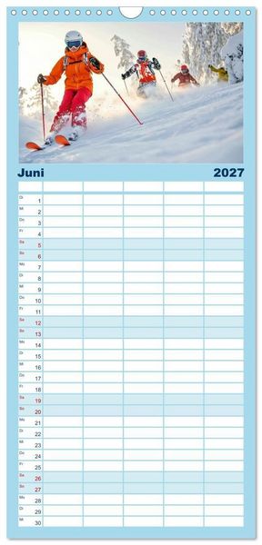 Produktbild: Familienplaner 2027 - Skifahren - endlich Schnee mit 5 Spalten (Wandkalender, 21 x 45 cm) CALVENDO
