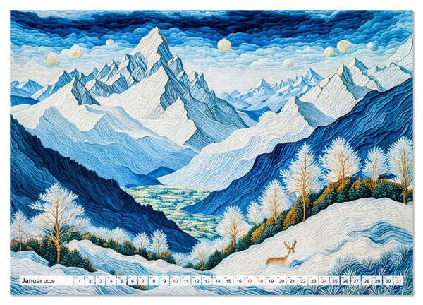 Produktbild: Kunstvolle Landpartien - Farbenfrohe Naturmomente im Textilstil (Wandkalender 2026 DIN A4 quer), CALVENDO Monatskalender