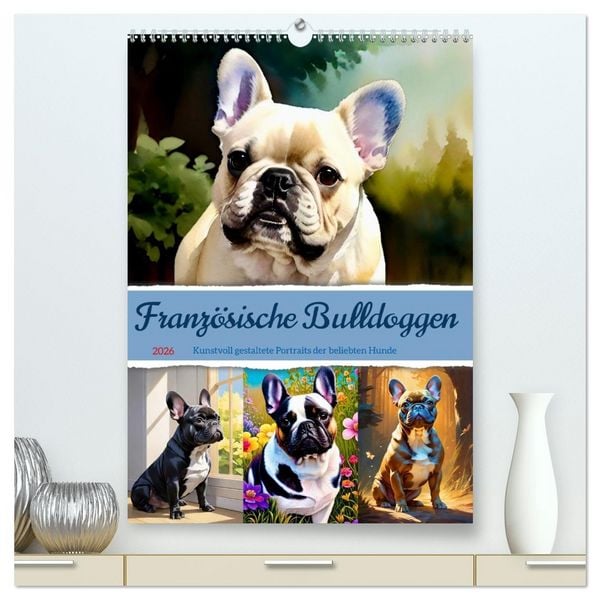 Produktbild: Franz&ouml;sische Bulldoggen. Kunstvoll gestaltete Portraits (hochwertiger Premium Wandkalender 2026 DIN A2 hoch), Kunstdruck in Hochglanz