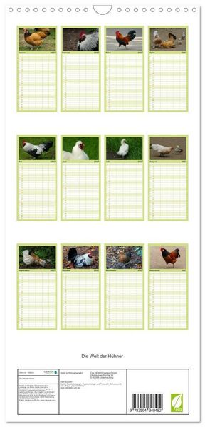 Produktbild: Familienplaner 2027 - Die Welt der H&uuml;hner mit 5 Spalten (Wandkalender, 21 x 45 cm) CALVENDO