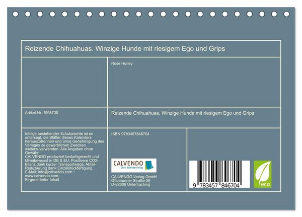 Produktbild: Reizende Chihuahuas. Winzige Hunde mit riesigem Ego und Grips (Tischkalender 2026 DIN A5 quer), CALVENDO Monatskalender