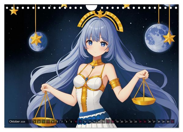 Produktbild: Manga Kalender Sternzeichen (Wandkalender 2026 DIN A4 quer), CALVENDO Monatskalender