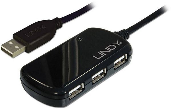 Produktbild: LINDY 42781 USB-Hub 4 Port USB-A USB 2.0 480 MBit/s mit eingebautem Repeater