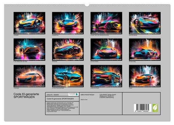 Produktbild: Coole KI-generierte SPORTWAGEN (hochwertiger Premium Wandkalender 2026 DIN A2 quer), Kunstdruck in Hochglanz