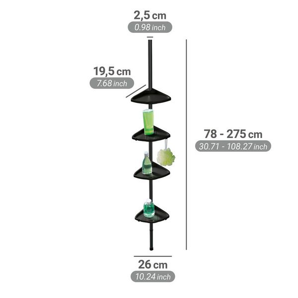 Produktbild: Duschecke Mod. Compact, schwarz, Aluminium, 26x78-275x19,5 cm, 4 Ablagen, 8 Haken, teleskopisch