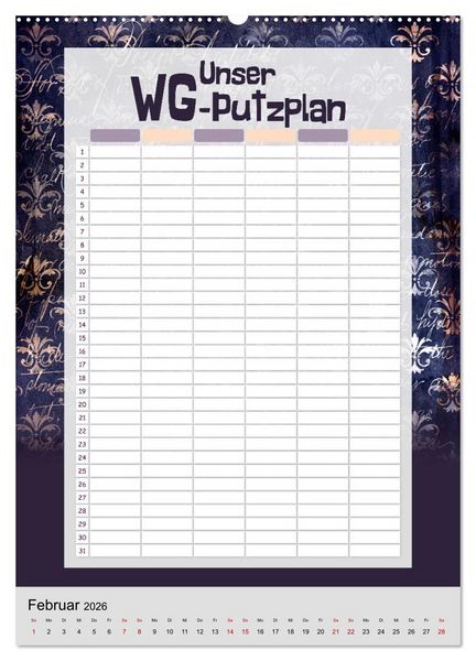 Produktbild: Gothic WG-Putzplan & Kalender 2026 (Wandkalender 2026 DIN A2 hoch), CALVENDO Monatskalender